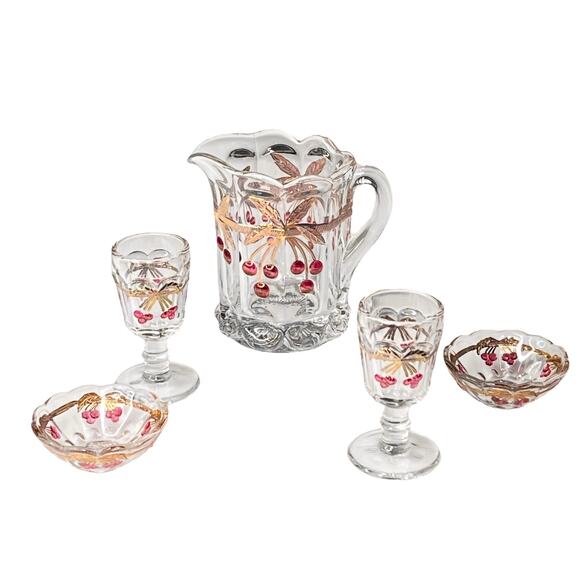 American Girl Samantha Mosser Glass PITCHER + GLASSES & BOWLS Victorian Lemonade - Picture 2 of 9